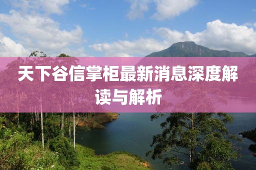 天下谷信掌柜最新消息深度解讀與解析